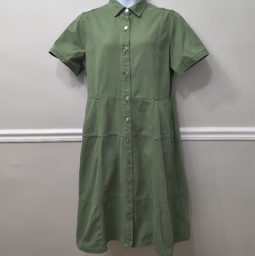 Free Assembly Green Heavy Denim Utility Military Gorpcore Midi Dress Size XXL